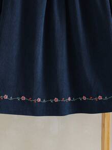 Embroidered Girls' Dress, Ruffle Collar Detailed Embroidery Long Sleeve Loose Dress, Suitable For Casual Outings/Outdoor Leisure Vacations/Princess Style, Spring/Autumn