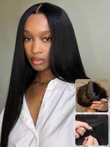 Glueless Pull Go Wigs With Elastic Drawstring 200% Straight 5x5 HD Lace Frontal Wigs Parting Max Full Lace Closure Human Hair Wig - Natural Black - 查看 1