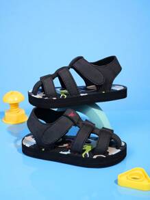 1双儿童男童可爱恐龙图案泡沫拖鞋，时尚百搭设计，适合日常穿着，可调节，轻便透气，防滑凉鞋 - 黑色 - 查看 7