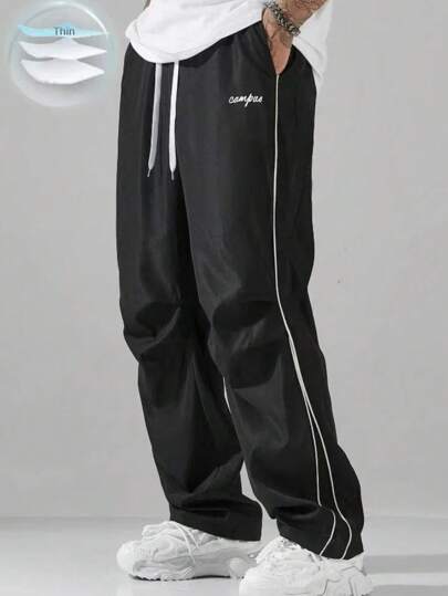 YINGHU Plus Size Men's Casual Sports Pants, Drawstring Pockets Straight Leg Trousers, Fashionable Streetwear Style, Suitable For All Seasons