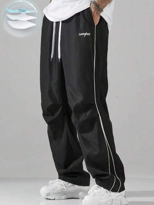 YINGHU Plus Size Men's Casual Sports Pants, Drawstring Pockets Straight Leg Trousers, Fashionable Streetwear Style, Suitable For All Seasons