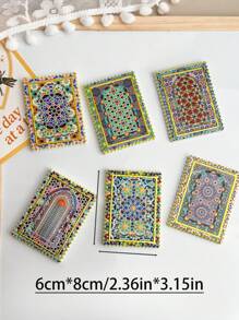 1pc Vintage Moroccan Window Floral Pattern Stamp Shaped 3D Floral Embossed Gold Foil Refrigerator Magnet, Suitable For Home Decor, Daily Use And Holiday Gifts
