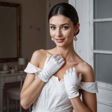 White Gloves Women Pearl Short Satin Gloves Princess Gloves White Women Uniform Gloves Wedding Tuxedo Gloves Gown Gloves Dress Gloves For Tea Party Opera Costume Prom Evening Gloves - 1 - 查看 4