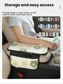 Soft Floral Car Central Armrest Pad, Comfortable Faux Fur Armrest Cover With Side Pockets For Storing Items Such As Bills, Keys, Lipstick, Fashionable And Stylish Car Interior Accessory