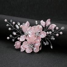 1 Stück Haarspange für Frauen mit Acrylblume und Strass-Dekor in Pflaumenfarbe, elegantes Braut-Haarzubehör