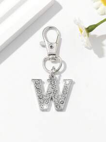 1pc Fashion European & American Unisex Minimalist Cute 26 English Letter Shaped Keychain Pendant Accessory, Embedded With Rhinestones, Suitable For Men & Women Car Keys, Bags, Decoration And Holiday Gifts - Silver - View 25