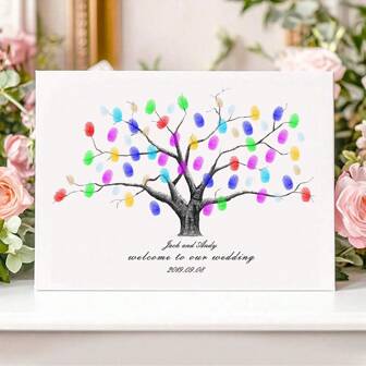 Kreative Fingerabdruck DIY Finger Malerei Hochzeit Party Firmen Jahrestreffen personalisierte Fingerabdruck Anmelde Bild Anmelde Baum, erhöht den Spaß, dekorative Malerei, Wohnzimmer, Schlafzimmer, dekorativer Poster, unvergesslich, Leinwand, ohne Rahmen