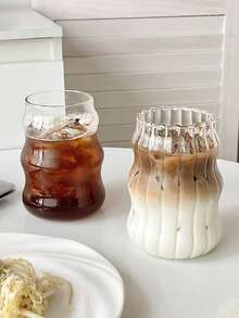 1 Peça/4 Peças Xícara de Café de Vidro de 550ml (Sem Canudo) para Uso Doméstico, Adequada para Mulheres, Xícara para Bebida, Chá com Leite. Xícaras de Vidro com Ondas Estéticas, Copos Ondulados, Copos de Vidro Transparentes para Café Gelado, Utensílios de Vidro Modernos e Únicos