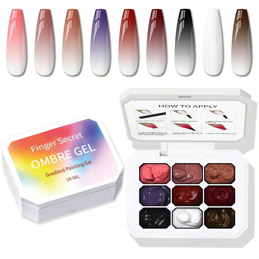 Sponge Pat Paint Nail Gel, 9 Colors Ombre Nails Gradient Gel Nail Blush Blooming Aura Nails Drawing Stripper Floral Painting Nail Art, No Wipe, UV/LED Curing (9 Colors H) - 白色 - 查看 1