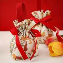 5pcs Floral Canvas Drawstring Bags, Cotton Jewelry Storage Boxes, Suitable For Beads, DIY Crafts, Earrings, Rings, Necklaces, Bracelets, Small Items Storage, Gift Packaging Bags, Party Favors, Wedding Souvenirs - Multicolor - View 11