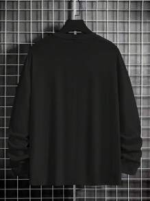 Men's Casual Versatile Simple Slogan "I DON'T CARE" Graphic Print Long Sleeve T-Shirt, All-Match Black