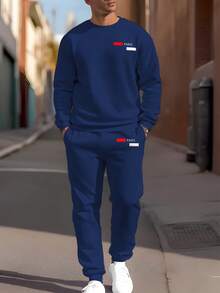 Set de sudadera y pantalón de chándal con rayas y logo para hombre, conjunto deportivo casual