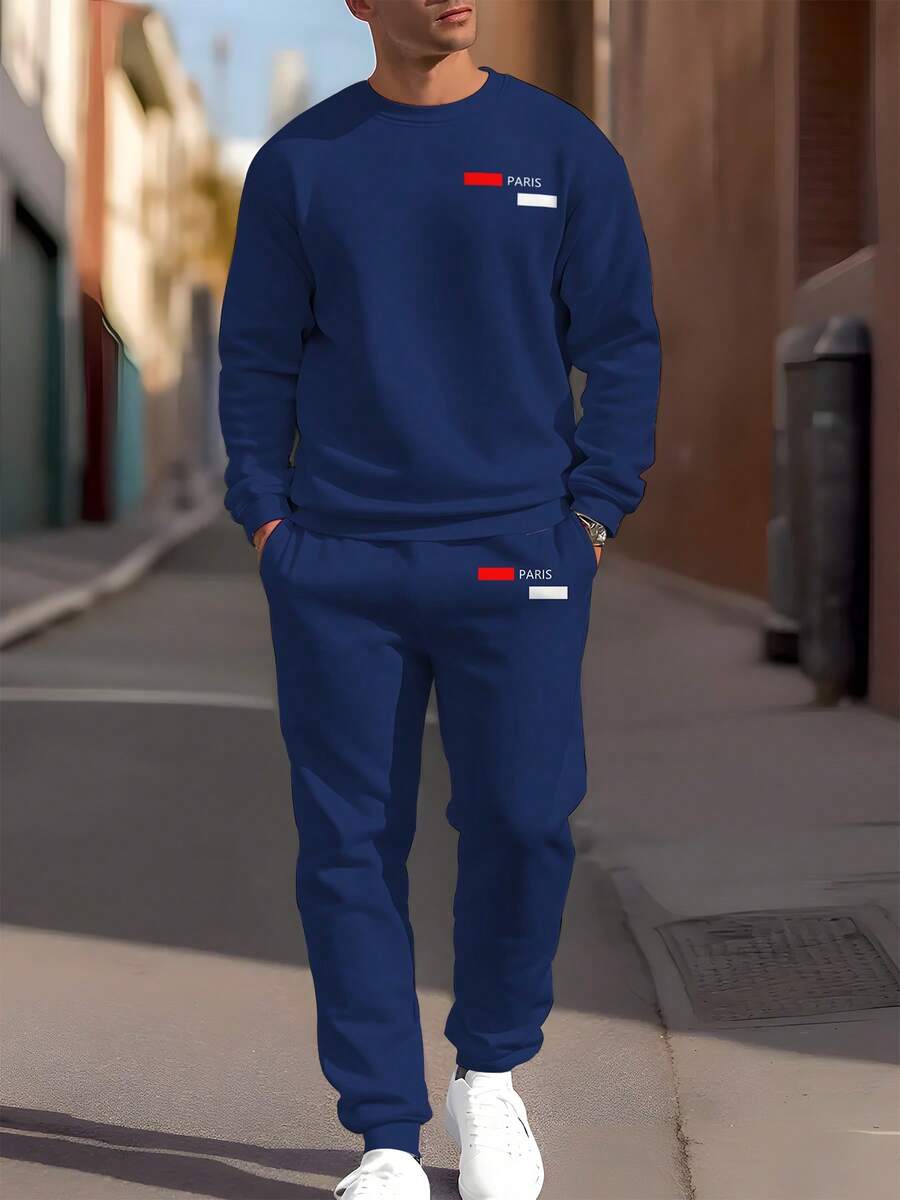 Set de sudadera y pantalón de chándal con rayas y logo para hombre, conjunto deportivo casual