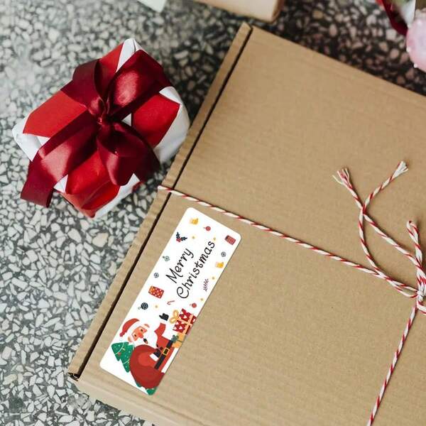 A Roll/Two Roll Christmas Rectangular Stickers, Gift Box Sealing Labels, Packaging Decorations, Adhesive Labels(Each Roll Contains 120 Sheets)