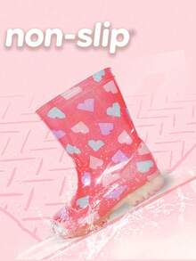 Kids Green Glitter Dinosaur Print Rain Boots, Non-Slip Clear Sole Waterproof Rain Shoes For Boys Toddlers - Pink - View 4