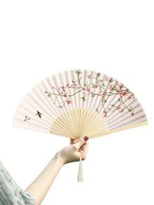 1pc Hanfu COS Sandalwood Bamboo Hollow Carved Fan, Multiple Floral Designs, Elegant Aesthetic, Suitable For Summer Travel And Photography