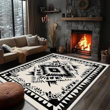 3x5 Rugs, 2x3 Rug, Southwestern Rustic Area Rug, Colorful Geometric Door, Washable & Non - Slip Small Carpet, Home Decor - Black White - 查看 1