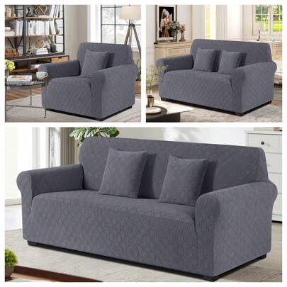 1/2/3 Seat Stretch Jacquard All Seasons Sofa Slipcovers With Throw Pillow Cover 1-Piece Couch Sofa Covers For Cushion Couch Furniture Protector Non Slip Sofa Couch Slipcover Washable For Living Room  For Pets, Dogs,Cat Couch Grey