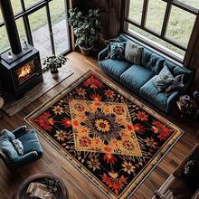 3x5 Rugs, 2x3 Rug, Southwestern Rustic Area Rug, Colorful Geometric Door, Washable & Non - Slip Small Carpet, Home Decor - 紅褐色黑色 - 查看 2