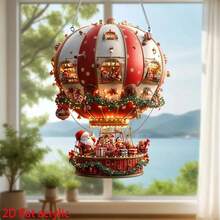 1pc 2d Flat Acrylic Bohemian Style Santa Claus And Hot Air Balloon Pattern Home Decoration Hanging Decoration - Christmas Themed Decoration Hanging Decoration For Homes And Offices, Holiday Decoration For Christmas, Easter, Thanksgiving, St. Patrick's Day - No Electricity Required Christmas Decorations Room Decor
