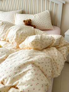 3 件套加厚涤纶清新花卉印花床上用品套件,适合男孩/女孩宿舍,拉链开合,四季皆宜,柔软透气卧室床上用品套件(1 个羽绒被套、2 个枕套、无填充物) - 彩色 - 查看 7