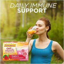 Emergen-C 1000mg Vitamina C en polvo para apoyo inmunológico diario, sin cafeína, suplementos de vitamina C con zinc y manganeso, vitaminas B y electrolitos, sabor naranja intenso - 2 unidades