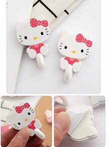 Sanrio 2/4pcs Hello Kitty Adhesive Wall Hooks Contemporary Plastic Utility Hook, Easy Install Wall Mount, Strong Suction Cup No-Trace Hanging For Kitchen And Home