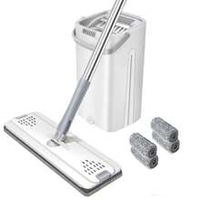 Mop And Bucket Set With Wringer - Hands-Free Flat Floor Mop And Bucket, Reusable Microfiber Pads, Flat Mop And Bucket Set, Separates Dirty And Clean Water, Suitable For All Floor And Wall Cleaners