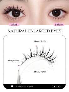 Asiteo 5 Pairs Manga Natural Look False Eyelashes Daily Strip Cross Clear Band Japanese Anime Cosplay Spiky Lashes Invisible Thin Band Cute Lash For Wedding Daily Work Eye Makeup - 黑色 - 查看 2