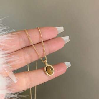 1 件时尚优雅的猫眼石贝壳吊坠项链，简约设计适合女性日常佩戴