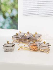 1 Set Transparent/Gray/Brown Square Plate Set, Snack Nut Candy Storage Dish, Luxury Holiday Festive Food Serving Plate Set - Amber - View 8