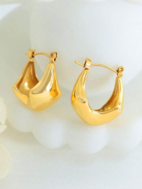 Minimalist Stainless Steel Lightweight Faceted Hoop Earrings Minimalist Thick Solid Round Hoop Earrings Minimalist Geometric Hoop Earrings