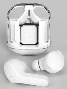 A Pair Of Transparent TWS Wireless Earphones, Stereo Wireless Earphones With LED Battery Display Screen, Type-C Charging Case, Compatible With All Smartphones, Suitable For Gaming, Music, Outdoor Sports/Business, Adult Use, Condenser Microphone, Rechargeable Battery, Polymer Lithium-Ion