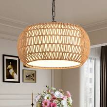 18 Inch Farmhouse Pendant Light With Adjustable Height, Boho Woven Jute Rope Hanging Ceiling Light Fixture, E26 Base, 60W Max, Compatible With Flat, Vaulted, And Sloped Ceiling (Bulb Not Included) - 5-light - View 1