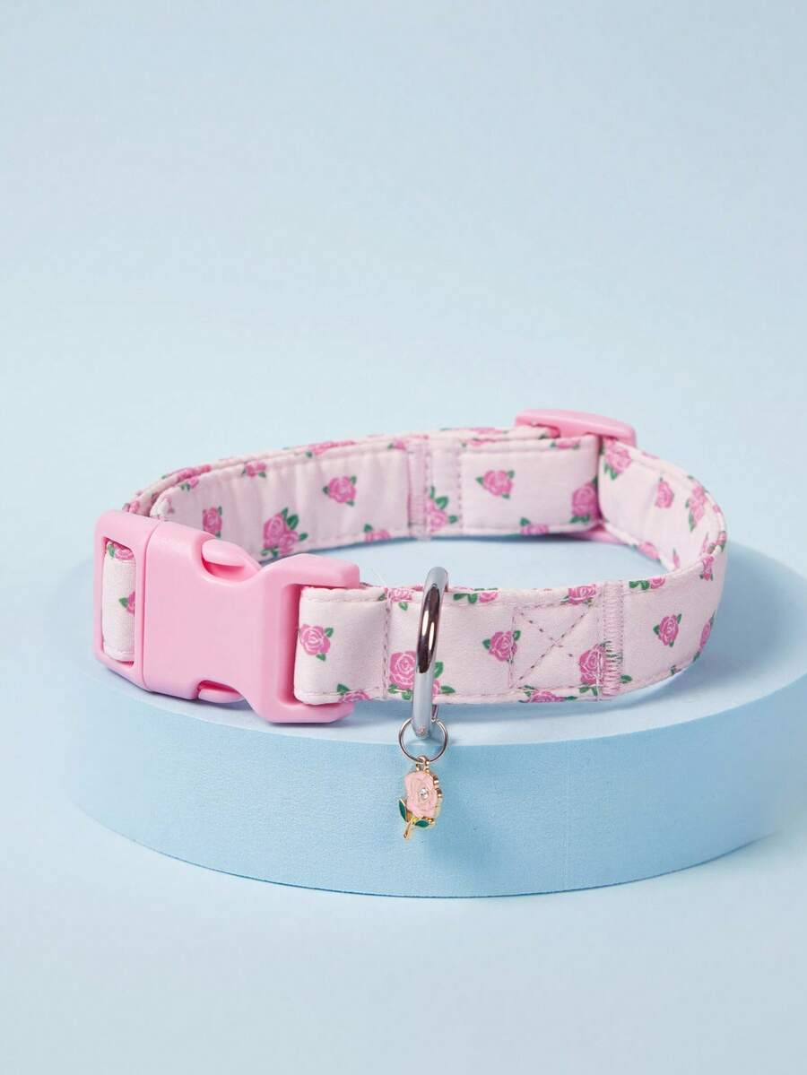 PETSIN 1 chiếc Vòng cổ cho chó dễ thương có mặt dây chuyền hình hoa, Vòng cổ in hoa mềm mại thoải mái có thể điều chỉnh phù hợp với chó nhỏ, vừa, lớn, màu hồng - Hồng - Xem 1