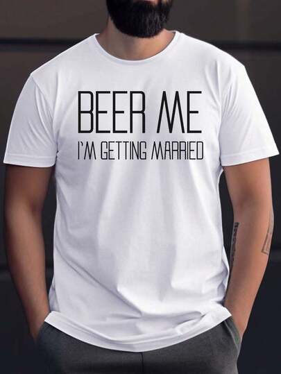 Beer Me, I'm Getting Married" Men's T-Shirt - Casual Polyester Crew Neck Tee With Geometric Design, Machine Washable - Perfect For All Seasons