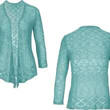 Womens Sheer Shrug Sweaters 3/4 Sleeve Open Front Tie Cardigan Bolero Jacket Lightweight Crochet Knit Cover Up Tops - 湖藍色 - 查看 3