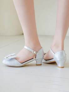 1 双女童水晶高跟公主鞋，软底，时尚，春秋季，小女孩表演走秀新款儿童鞋，带蝴蝶结，钩环水晶鞋 - 銀色 - 查看 10