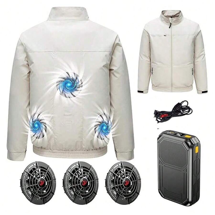[With Three Storm Fans And A Large-Capacity 30,000mAh Battery] Air-Conditioned Work Clothes 2025 Made In Japan Brushless Motor Long Sleeves Fan Battery Set Fan-Equipped Work Clothes Adjustable Size 4-Level Airflow Adjustment Unisex