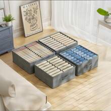 1pc Deep Grey 24-Grid Easy Management Storage Basket - One Item Per Grid, Pullout Drawer Style, Suitable For Organizing Underwear, Socks, Pants, T-Shirts, Shorts And Yoga Pants In Closet - Durable Space-Saving Solution, Layered Drawer-Style Organizer Basket, Foldable Clothes Sorting Basket