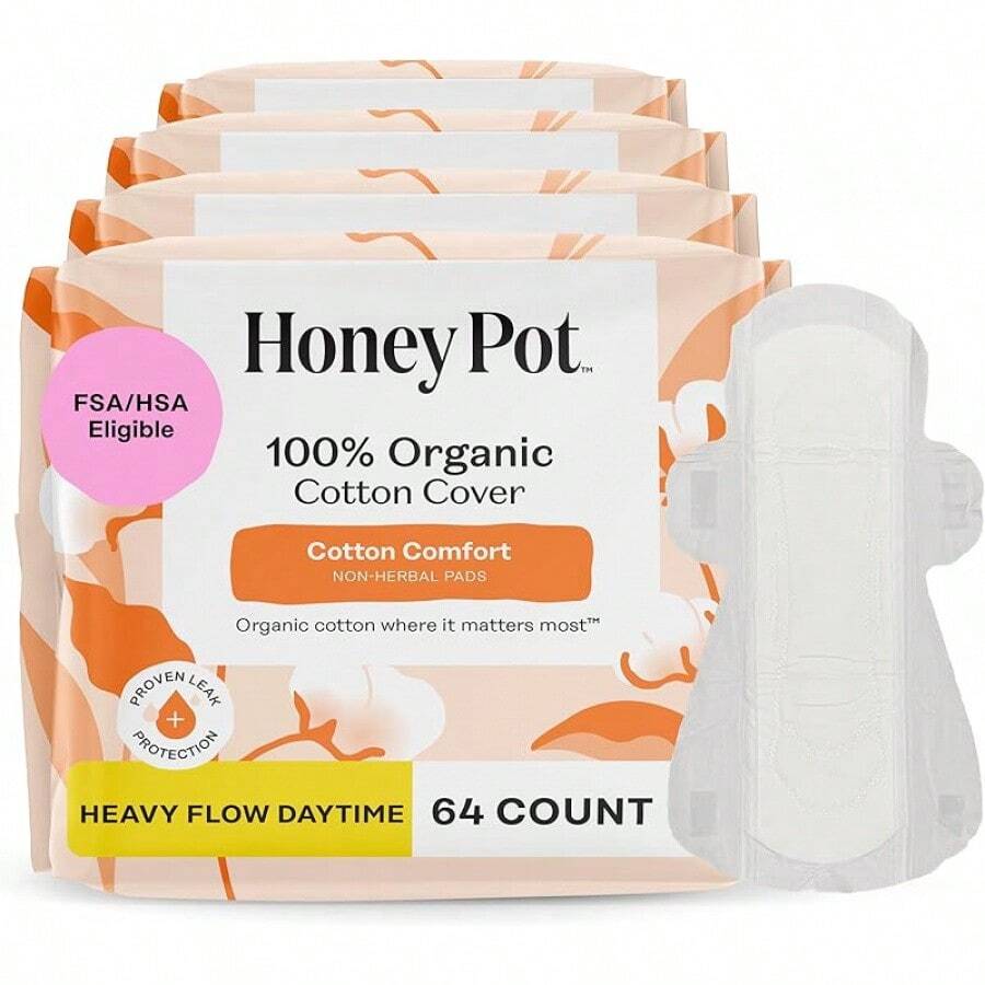 The Honey Pot Company - Non-Herbal Everyday Panty Liners For Women - Organic Cotton Cover & Ultra-Absorbent Pulp Core - Sanitary Pads - Feminine Care - FSA & HSA Eligible - 30 Ct - Non-Herbal Daytime Heavy Flow - 查看 1