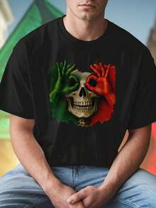 Maglietta Uomo T Shirt Skull with Green and Red Hands Mexican Flag Colors Stile Unico Moda Casual Regalo Creativo Offerta Speciale Qualità Elevata Camiseta