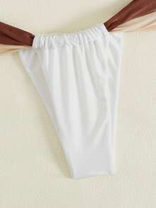 2pcs Elegant Sexy Backless Contrast Color Bikini Swimsuit For Women