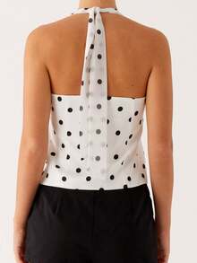 Women's Halter Neck Tank Tops Sleeveless Floral/Dots Print/Solid Color Slim Fit Button Down Tops Shirts - 白色 - 查看 6