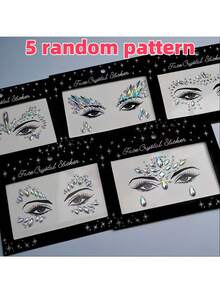 5 件大尺寸 AB 脸部水钻、脸部宝石套装、脸部珠宝贴纸套装、闪光美人鱼脸部水晶、混合风格脸部珠宝水晶贴纸套装、宝石脸部美人鱼狂欢派对水钻临时纹身，可作为女孩礼物，适合家庭和沙龙使用。（颜色和形状随机！！！）