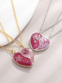 2pcs New Best Friends Magnetic Necklace With Colorful Butterfly Pendant, Fashion Jewelry For Besties