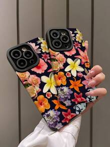 1 pieza Funda protectora suave de piel sintética con rayas verticales de flores amarillas y blancas, compatible con Apple 16/16PLUS/16PRO/16PROMAX