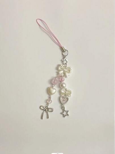 1pc Creative Pearl Bow Design Pink Phone Lanyard, Camera Strap. Note: Actual Size May Slightly Differ From The Photo Due To Shooting Angle And Magnification.