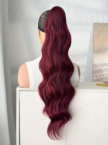 Extensiones de cola de caballo rizada de 28 pulgadas de largo - Peluca de cola de caballo sintética con peine y clip, extensiones de cola de caballo larga y esponjosa de onda profunda natural para mujeres, color rojo vino - Burdeos - Ver 6