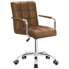 Desk Modern Office Chair With Wheels Vanity Chair PU Leather Mid-Back Rolling Cute For Office, Teen, And Bedroom Desks